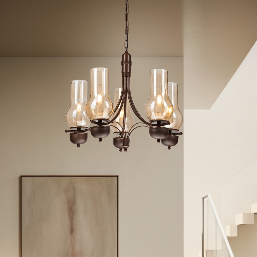 Brilagi - LED Ljuskrona på kedja COTTAGE 5xE14/40W/230V ek/brun