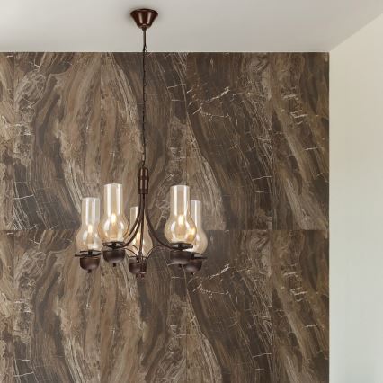 Brilagi - LED Ljuskrona på kedja COTTAGE 5xE14/40W/230V ek/brun