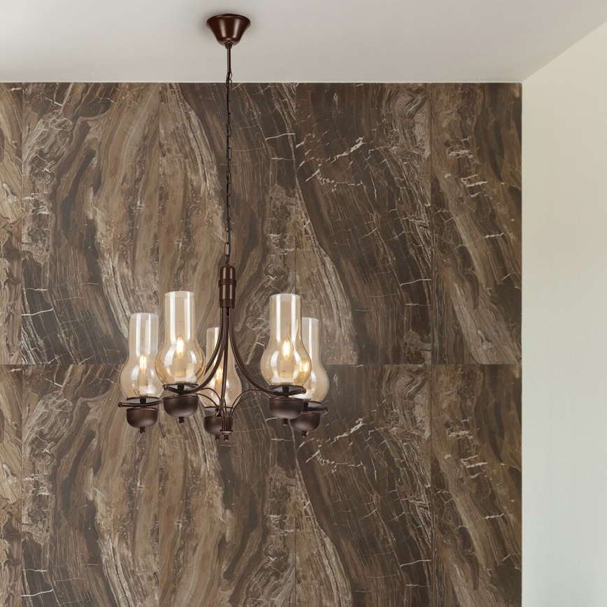 Brilagi - LED Ljuskrona på kedja COTTAGE 5xE14/40W/230V ek/brun