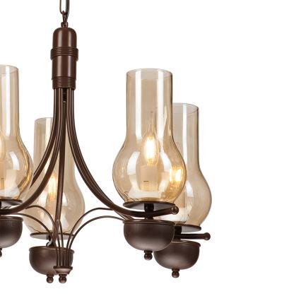 Brilagi - LED Ljuskrona på kedja COTTAGE 5xE14/40W/230V ek/brun