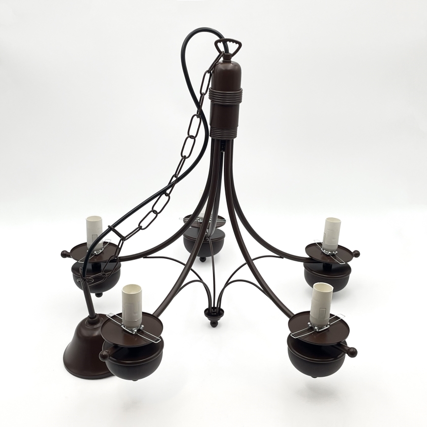 Brilagi - LED Ljuskrona på kedja COTTAGE 5xE14/40W/230V ek/brun