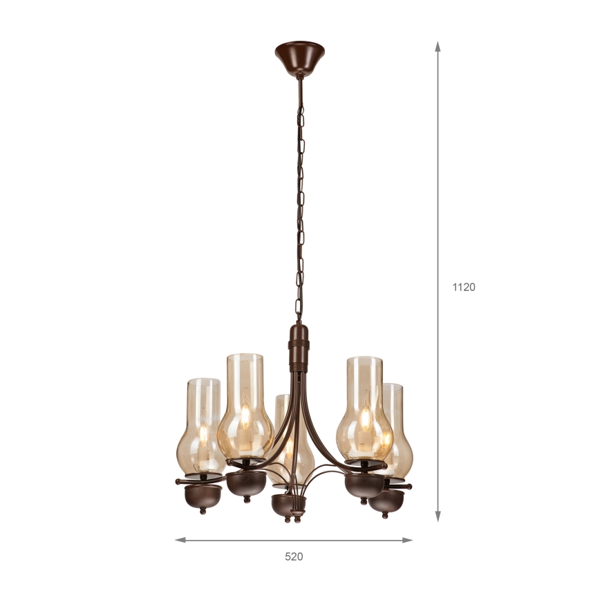 Brilagi - LED Ljuskrona på kedja COTTAGE 5xE14/40W/230V ek/brun