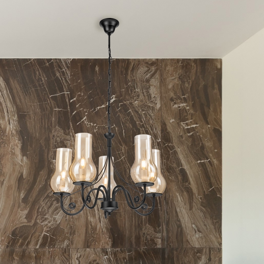 Brilagi - LED Ljuskrona på kedja COTTAGE 5xE14/40W/230V svart/brun