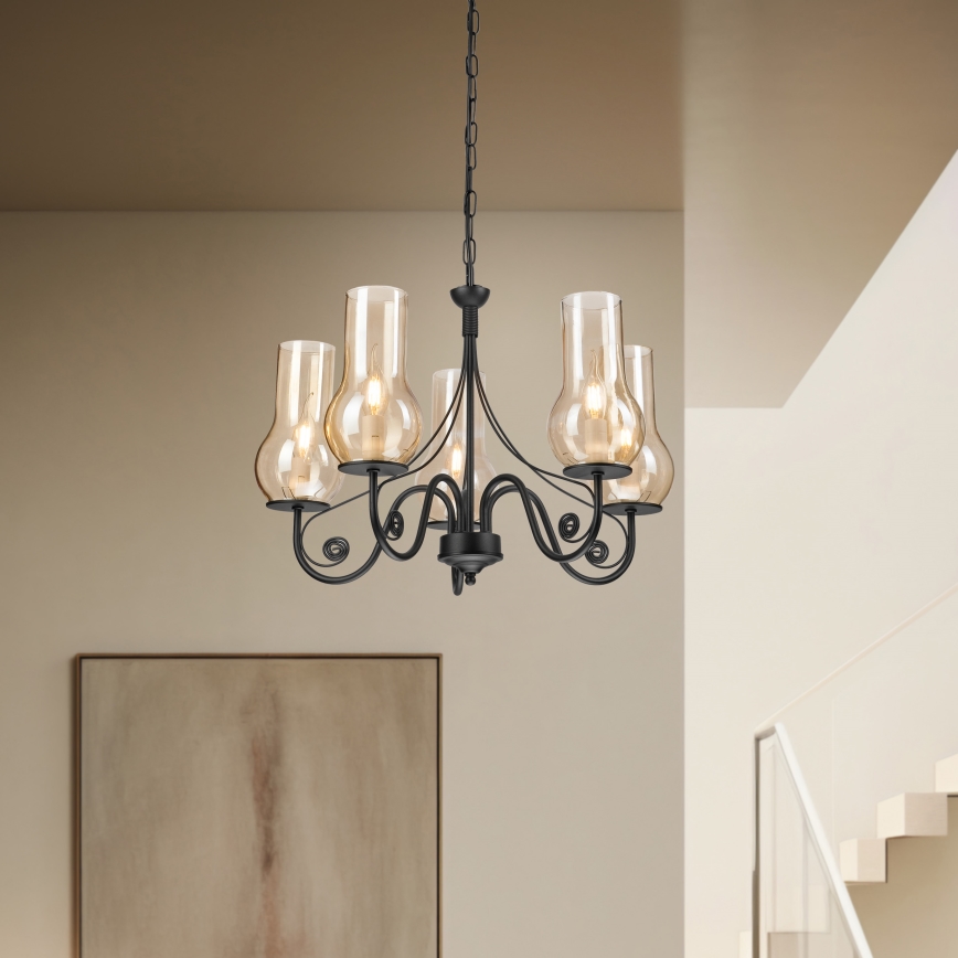 Brilagi - LED Ljuskrona på kedja COTTAGE 5xE14/40W/230V svart/brun