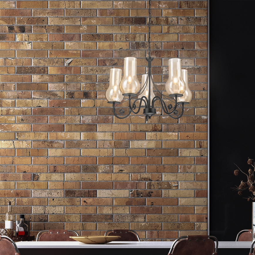 Brilagi - LED Ljuskrona på kedja COTTAGE 5xE14/40W/230V svart/brun