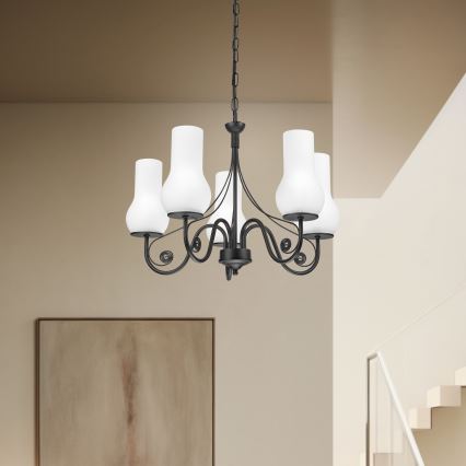 Brilagi - LED Ljuskrona på kedja COTTAGE 5xE14/40W/230V svart/vit