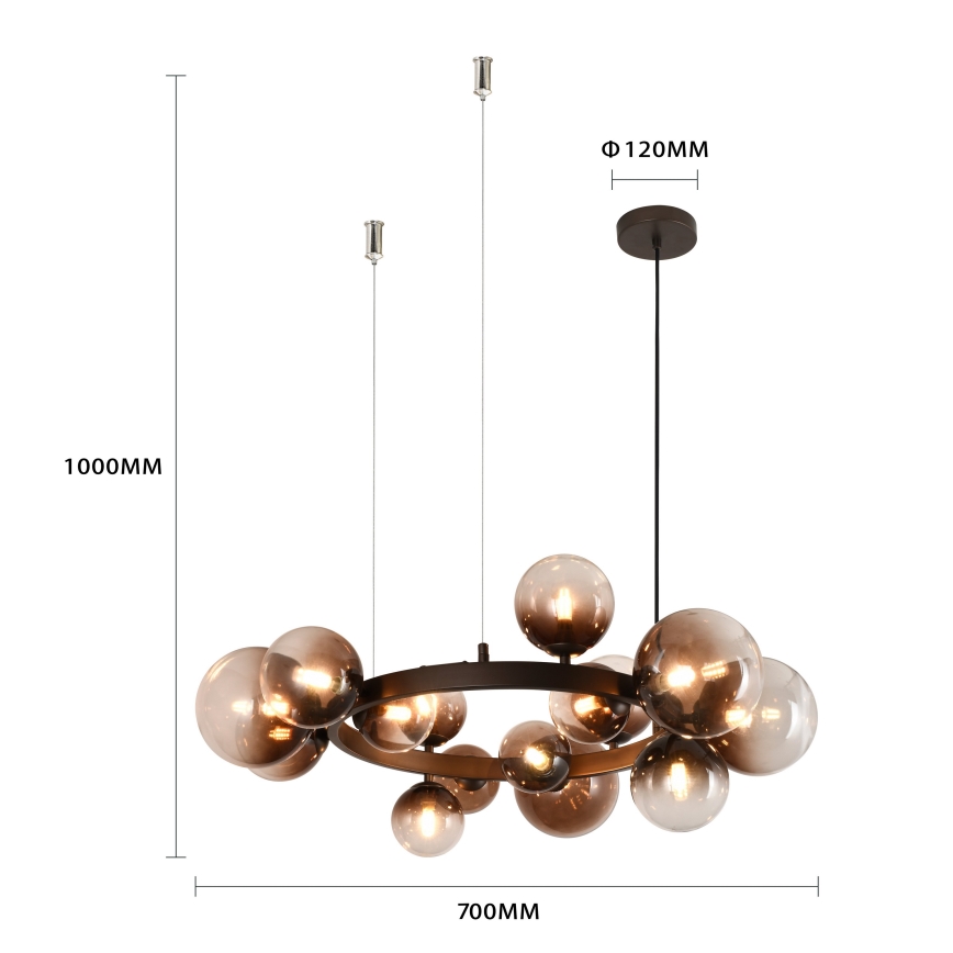 Brilagi - LED-ljuskrona på vajer MILLA 15xG9/3W/230V brun/rökbrun