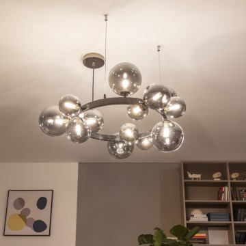 Brilagi - LED-ljuskrona på vajer MILLA 15xG9/3W/230V svart krom/rökfärgat glas