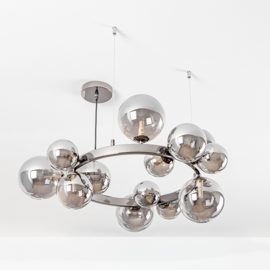 Brilagi - LED-ljuskrona på vajer MILLA 15xG9/3W/230V svart krom/rökfärgat glas