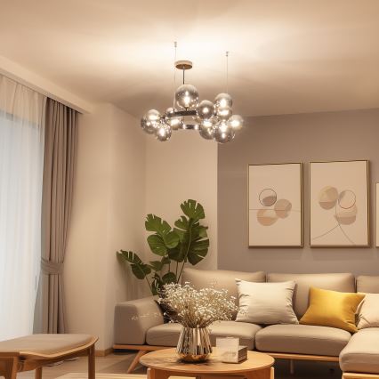 Brilagi - LED-ljuskrona på vajer MILLA 15xG9/3W/230V svart krom/rökfärgat glas