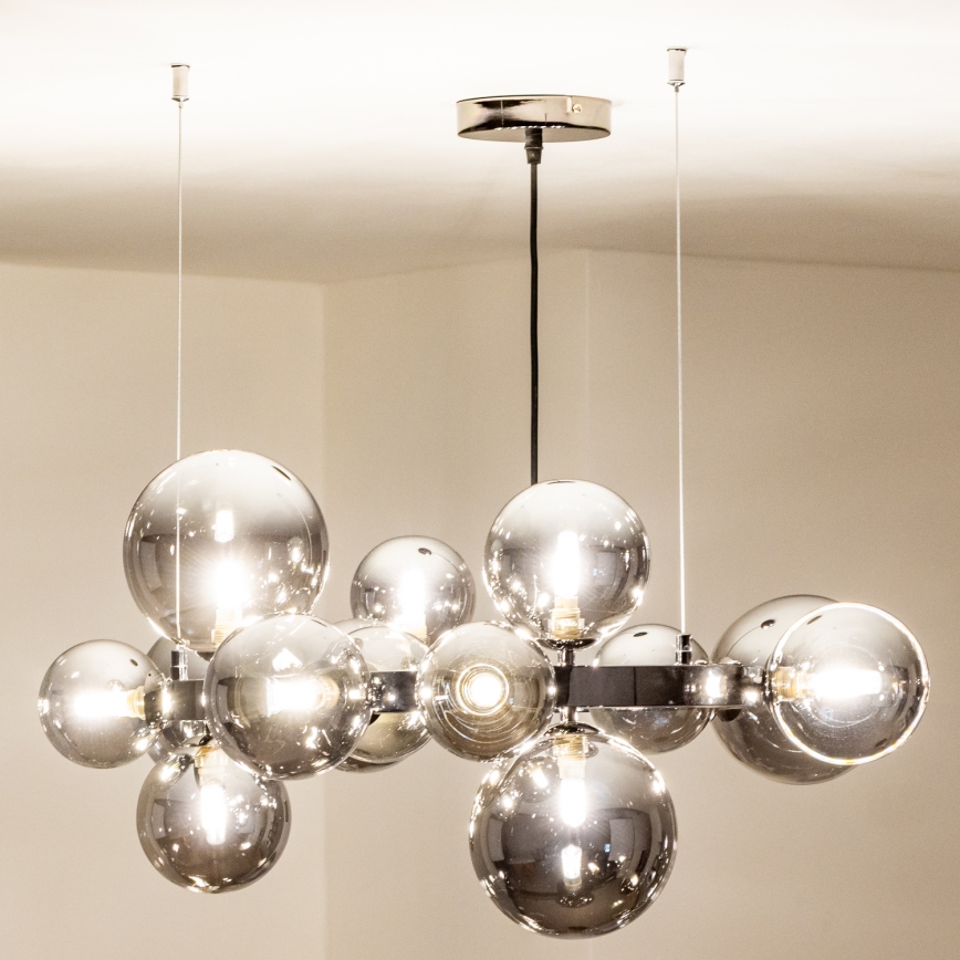 Brilagi - LED-ljuskrona på vajer MILLA 15xG9/3W/230V svart krom/rökfärgat glas