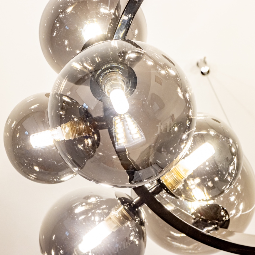 Brilagi - LED-ljuskrona på vajer MILLA 15xG9/3W/230V svart krom/rökfärgat glas