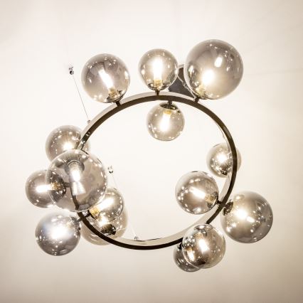 Brilagi - LED-ljuskrona på vajer MILLA 15xG9/3W/230V svart krom/rökfärgat glas