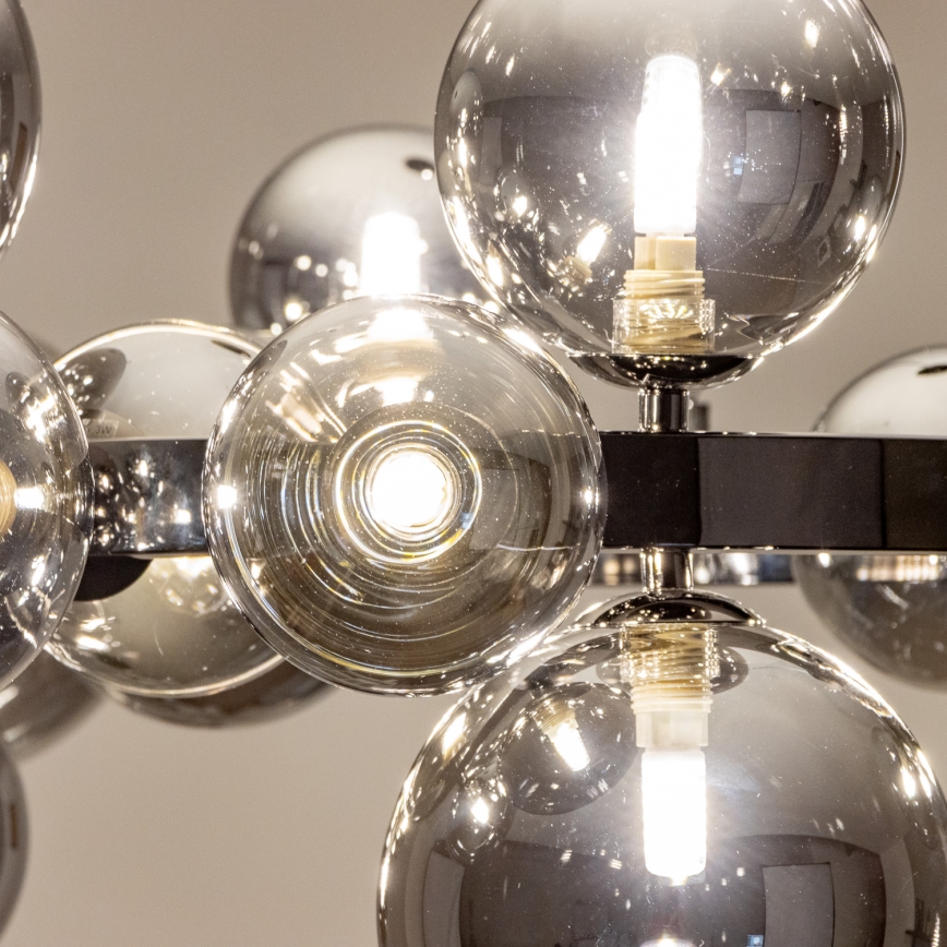 Brilagi - LED-ljuskrona på vajer MILLA 15xG9/3W/230V svart krom/rökfärgat glas