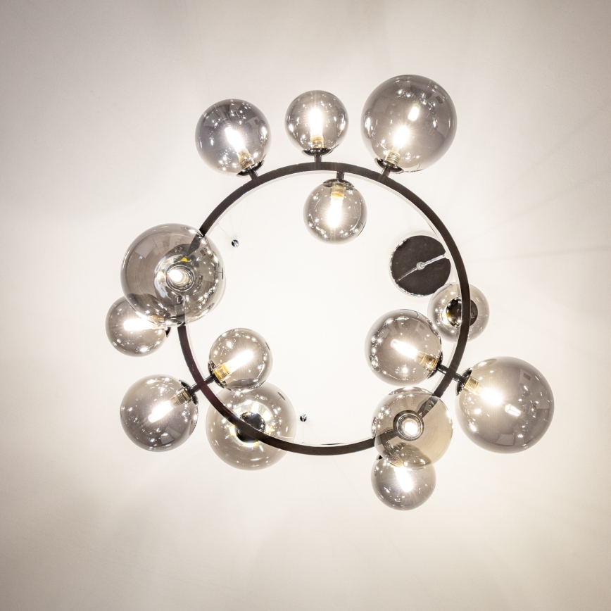 Brilagi - LED-ljuskrona på vajer MILLA 15xG9/3W/230V svart krom/rökfärgat glas