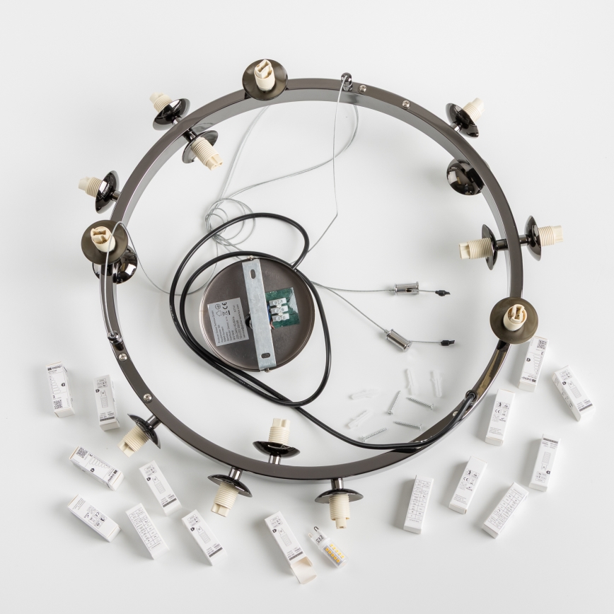 Brilagi - LED-ljuskrona på vajer MILLA 15xG9/3W/230V svart krom/rökfärgat glas