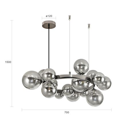 Brilagi - LED-ljuskrona på vajer MILLA 15xG9/3W/230V svart krom/rökfärgat glas