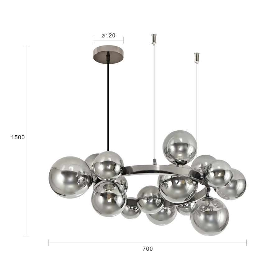 Brilagi - LED-ljuskrona på vajer MILLA 15xG9/3W/230V svart krom/rökfärgat glas