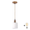 BRILAGI - LED-ljuskrona på vajer RETRO GLASS 1xE27/60W/230V Ø 10 cm guld/vit
