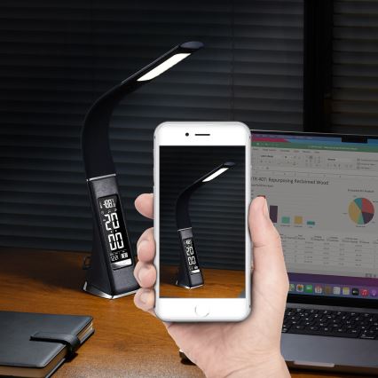 Brilagi - LED ljusreglerad bordslampa med en display PELLE LED/7W/230V svart