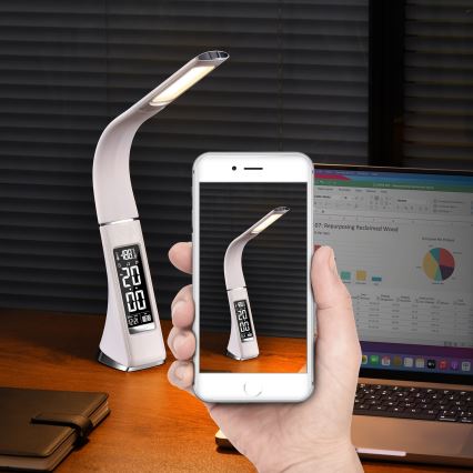 Brilagi - LED ljusreglerad bordslampa med en display PELLE LED/7W/230V vit