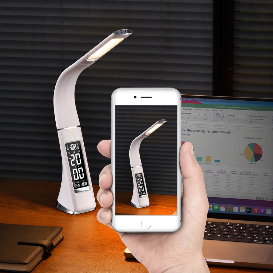 Brilagi - LED ljusreglerad bordslampa med en display PELLE LED/7W/230V vit