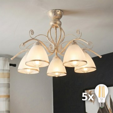 Brilagi - LED påbyggd taklampa ANTICO 5xE27/60W/230V 3000K vit patina