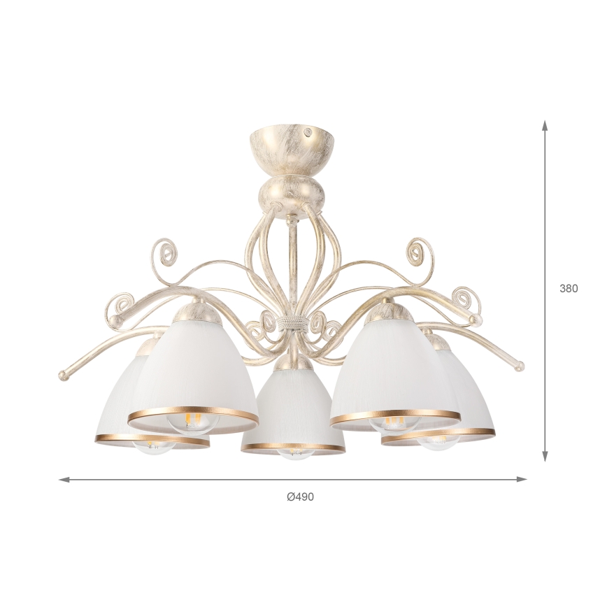 Brilagi - LED påbyggd taklampa ANTICO 5xE27/60W/230V 3000K vit patina