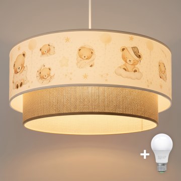 Brilagi - LED-pendel för barn med vajer BOBO 1xE27/10W/230V Ø 40 cm vit/beige/nallar
