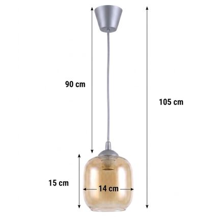 BRILAGI - LED-pendellampa med sladd RETRO GLASS 1xE27/60W/230V Ø 14 cm silver/rökbrun