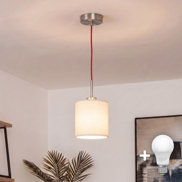 Brilagi - LED-pendel med kabel NUBILA 1xE27/60W/230V Ø 14 cm röd/krämvit