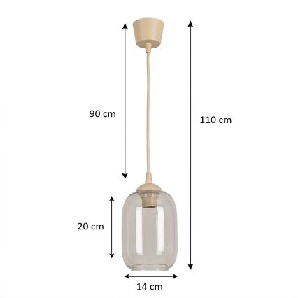 BRILAGI - LED-pendel på kabel RETRO GLASS 1xE27/60W/230V Ø 14 cm beige/rökgrå