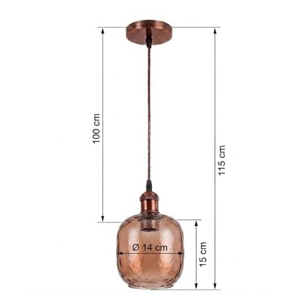 BRILAGI - LED takpendel med sladd RETRO GLASS 1xE27/60W/230V Ø 14 cm koppar/rökbrun