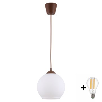 BRILAGI - LED-pendel med kabel RETRO GLASS 1xE27/60W/230V Ø 15 cm brun/vit
