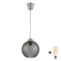 BRILAGI - LED-pendel med kabel RETRO GLASS 1xE27/60W/230V Ø 18 cm silver/rökgrå