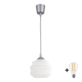 BRILAGI - LED-pendel med kabel RETRO GLASS 1xE27/60W/230V Ø 20 cm, silver/vit