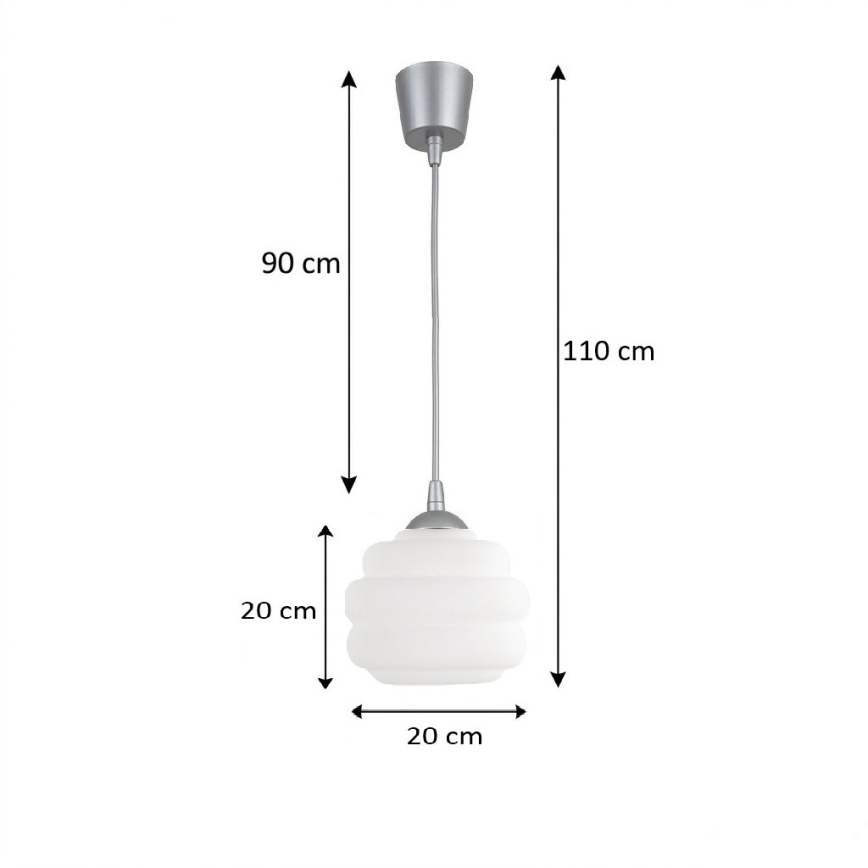 BRILAGI - LED-pendel med kabel RETRO GLASS 1xE27/60W/230V Ø 20 cm, silver/vit