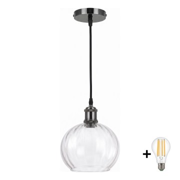 BRILAGI - LED-pendel med kabel RETRO GLASS 1xE27/60W/230V Ø 25 cm svart/klar