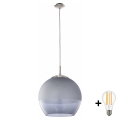BRILAGI - LED-pendel med kabel RETRO GLASS 1xE27/60W/230V Ø 38 cm matt krom/rökgrå