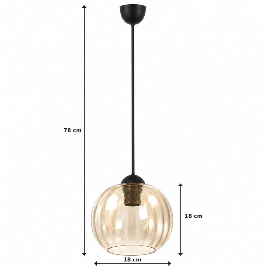 BRILAGI - RETRO GLASS LED-pendel med sladd 1xE27/60W/230V Ø 18 cm svart/rökbrun