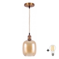 BRILAGI - LED-pendel med sladd RETRO GLASS 1xE27/60W/230V Ø 14 cm guld/rökbrun