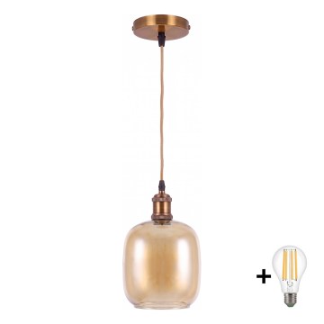 BRILAGI - LED-pendel med sladd RETRO GLASS 1xE27/60W/230V Ø 14 cm guld/rökbrun