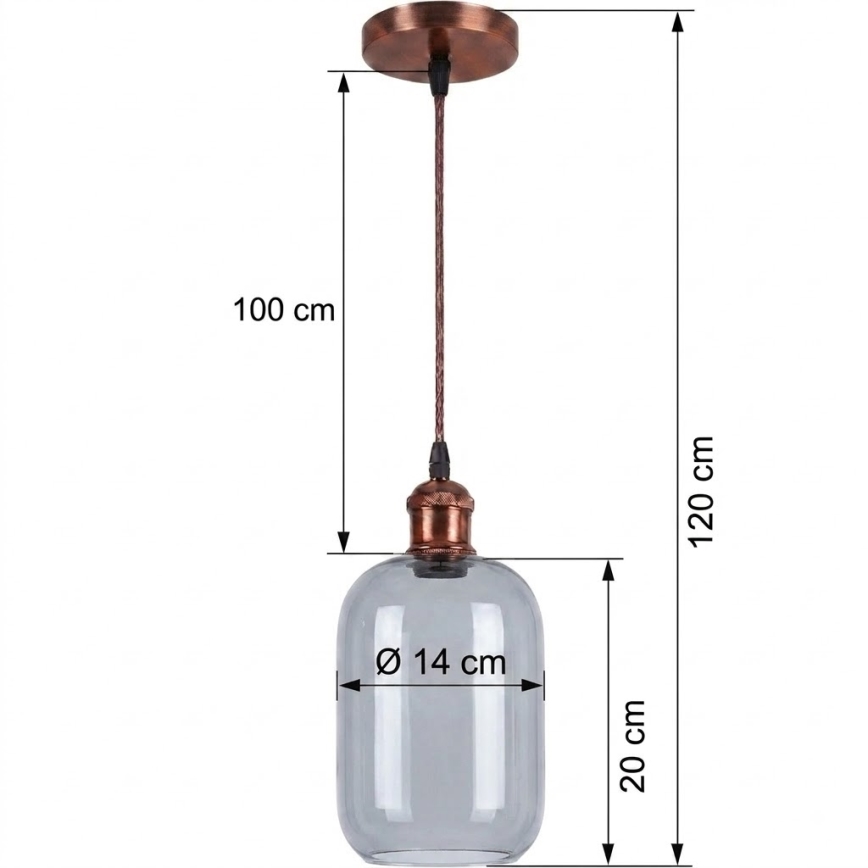 BRILAGI - LED-pendellampa med kabel RETRO GLASS 1xE27/60W/230V Ø 14 cm koppar/rökgrå