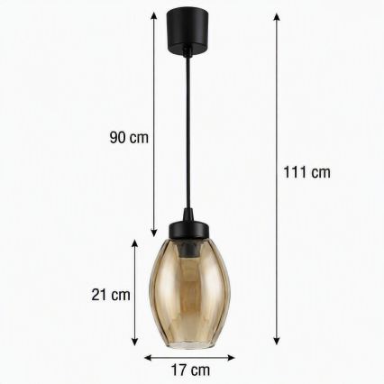BRILAGI - LED pendellampa på kabel RETRO GLASS 1xE27/60W/230V Ø 17 cm svart/rökbeige