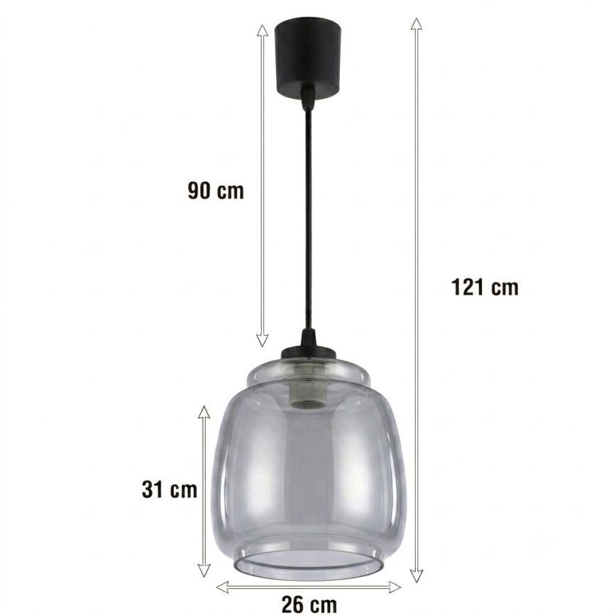 BRILAGI - RETRO GLASS LED-pendel på sladd, 1x E27/60W/230V, Ø 26 cm, svart/rökgrå