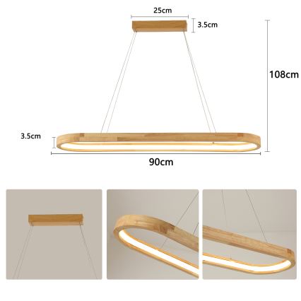 Brilagi - LED-pendel med vajer UMEA WOOD LED/40W/230V 90x22 cm trä