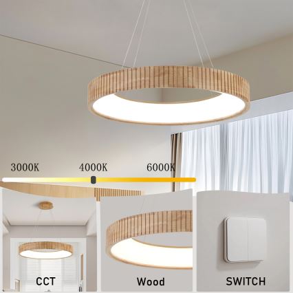 Brilagi - Takpendel med kabel FALCON WOOD MODERN LED/40W/230V 3000/4000/6000K Ø 60 cm, trä