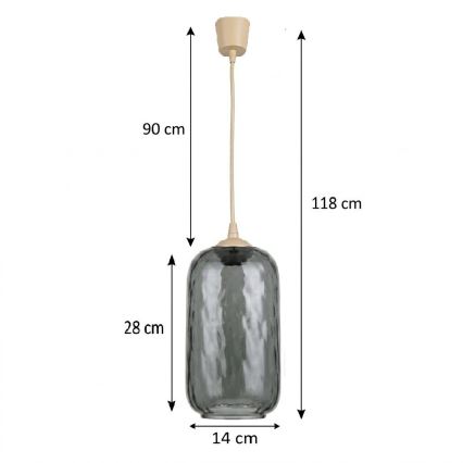 BRILAGI - LED-pendellampa på vajer RETRO GLASS 1xE27/60W/230V Ø 14 cm beige/rökgrå