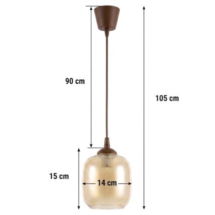 BRILAGI - LED pendellampa med sladd RETRO GLASS 1xE27/60W/230V Ø 14 cm brun/rökbrun
