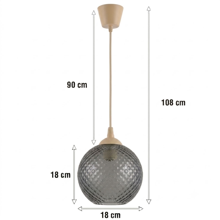 BRILAGI - LED-hänglampa med sladd RETRO GLASS 1 x E27, 60 W, 230 V, Ø 18 cm beige/rökgrå